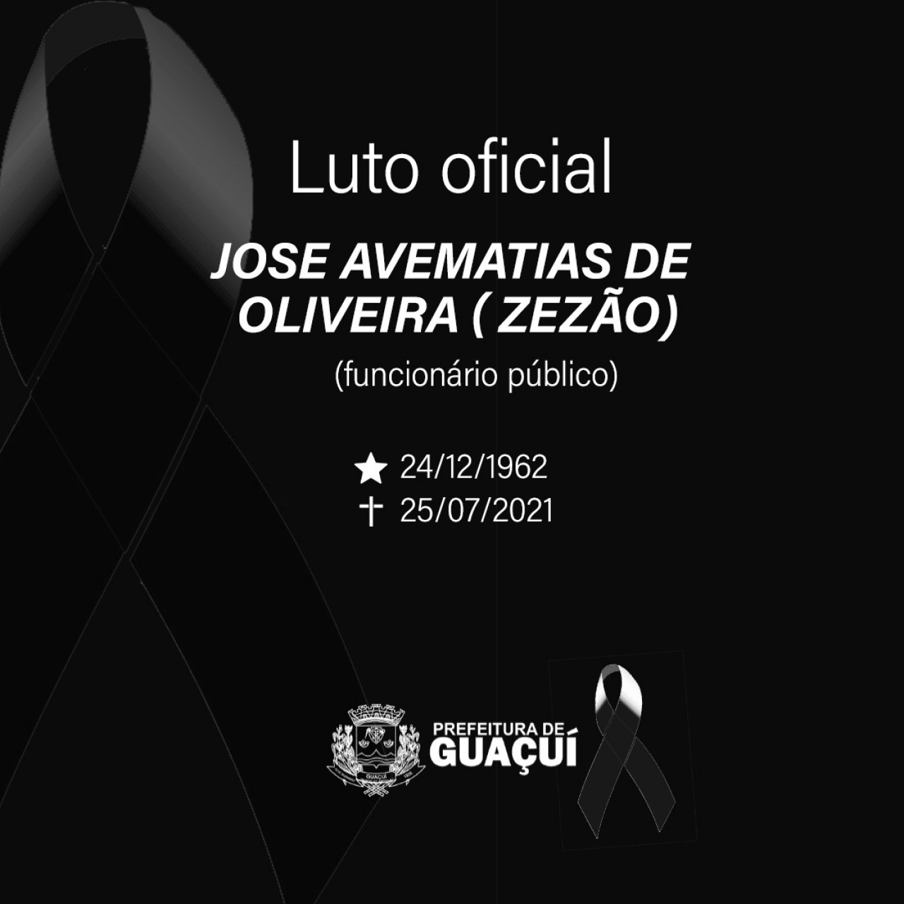 Prefeito de Guaçuí decreta luto oficial pelo falecimento de José Avematias de Oliveira