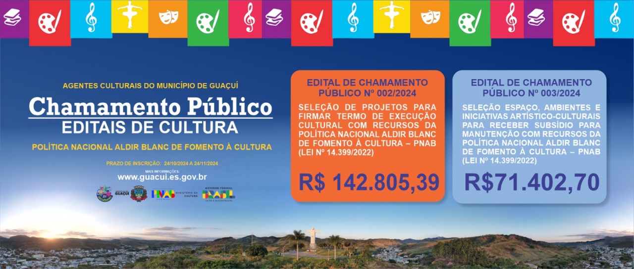 PREFEITURA DE GUAÇUÍ LANÇA DOIS IMPORTANTES EDITAIS PARA A ÁREA CULTURAL PREFEITURA DE GUAÇUÍ LANÇA DOIS IMPORTANTES EDITAIS PARA A ÁREA CULTURAL