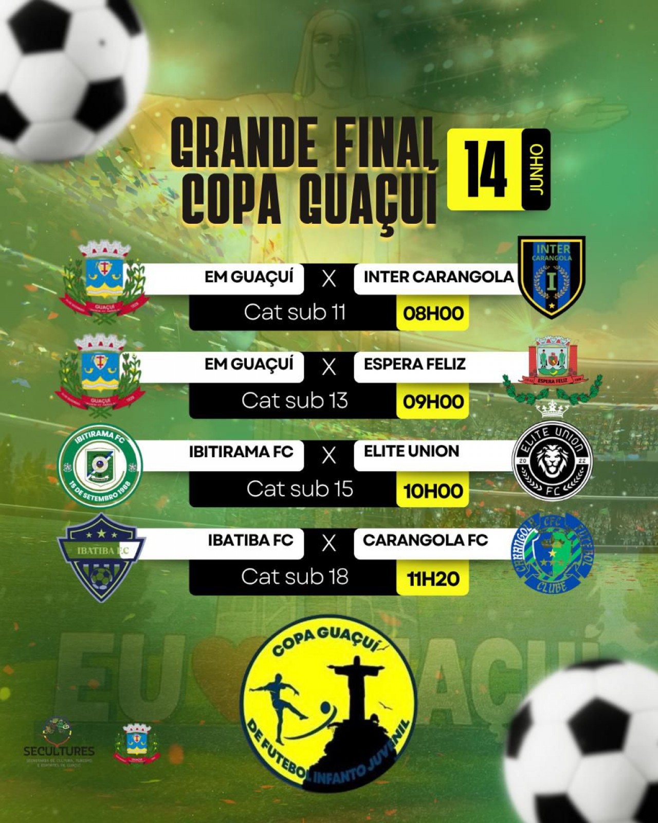 PREFEITURA MUNICIPAL DE GUAÇUÍ CONVIDA PARA A FINAL DA COPA GUAÇUÍ – CATEGORIAS SUB-11 E SUB-13 PREFEITURA MUNICIPAL DE GUAÇUÍ CONVIDA PARA A FINAL DA COPA GUAÇUÍ – CATEGORIAS SUB-11 E SUB-13